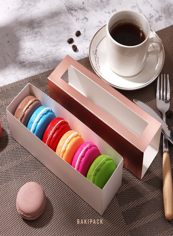 BAKIPACK 25 Rose Gold Macaron Boxes with Clear Window, Elegant Style, Holds 6 Macarons, 7.4" x 2" x 2" - Image 3